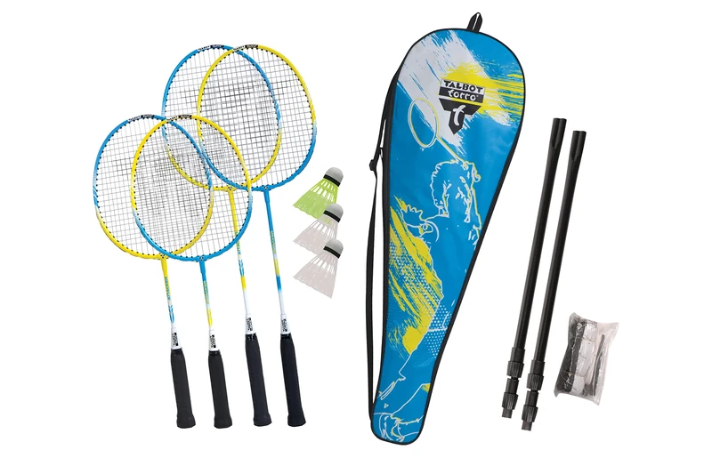 Talbot Torro Family Badminton Set, Complete Set with 2 Junior Rackets 53 cm, 2 Standard Rackets, 3 Shuttlecocks, Height-Adjustable Net, in a Beautiful Bag, 449415 - Image 1