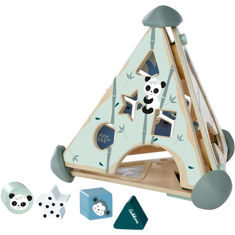 Eichhorn - Panda Linie - Pyramid Play Centre, Plug-in and Memo Game, with Music Function and Marble Rack, for Assembly, 16 Pieces, 33 x 33 x 38 cm, Birch Wood, from 1 Year