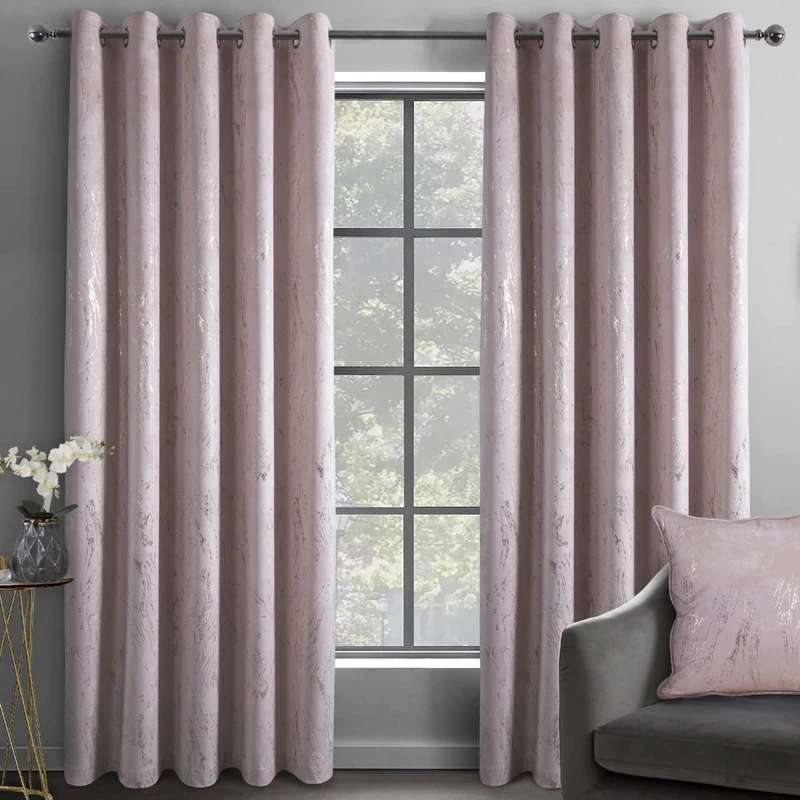 Sleepdown Marble Effect Velvet Blackout Thermal Insulated Eyelet Curtains for Bedroom and Living Room - 66x90 - Blush Pink - 2 Panels, (5056242896333)