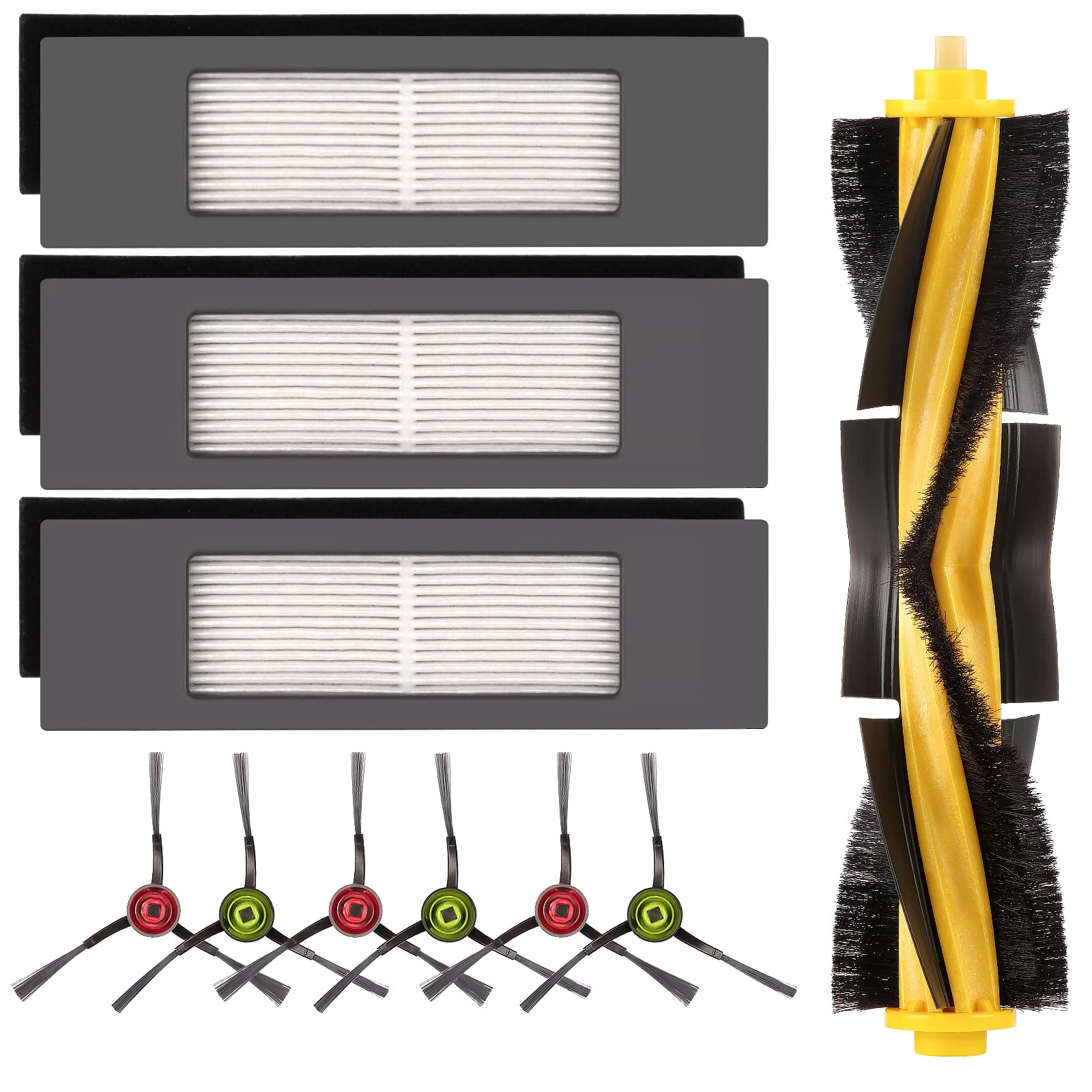 N10 Replacement Parts for Robot Vacuum Ecovacs DEEBOT OZMO N10 N10 Plus 920 950 T8 AIVI Max T9 T5 N5 N7 N8+ N8 Pro Plus Robot Vacuum Accessories, 1 Main Roller Brush, 3 HEPA Filters, 6 Side Brushes