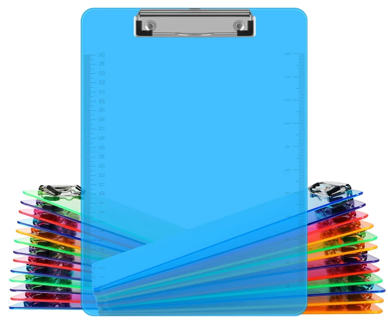 Clipboards, HERKKA 25 Pack Plastic Office Clipboards, Assorted Transparent Color Plastic Clipboards, Low Profile Clip Standard A4 Letter Size