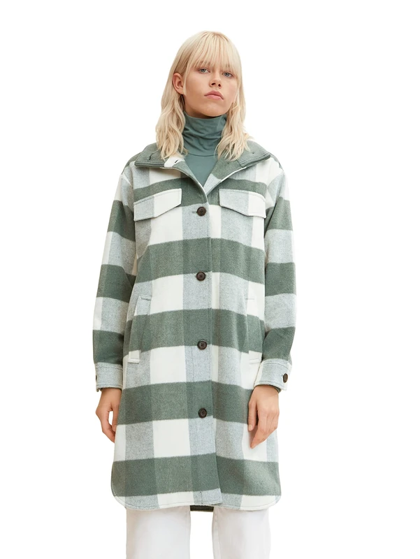 Tom Tailor Denim Women's 1032677 Coat, 30267 – Green Beige Check, XL