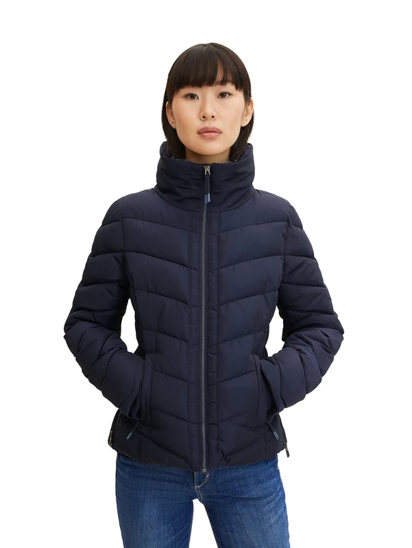 TOM TAILOR Ladies Quilted Jacket with Stand-Up Collar 1032477, 30025 - Navy Midnight Blue, X-Large
