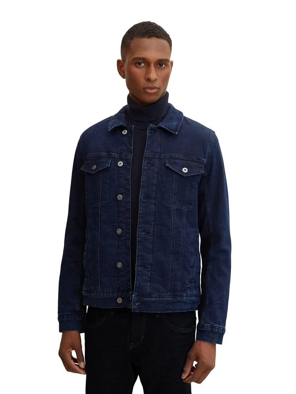 TOM TAILOR Men's Denim Jacket with Teddy Fur 1032908, 10120 - Used Dark Stone Blue Denim, M