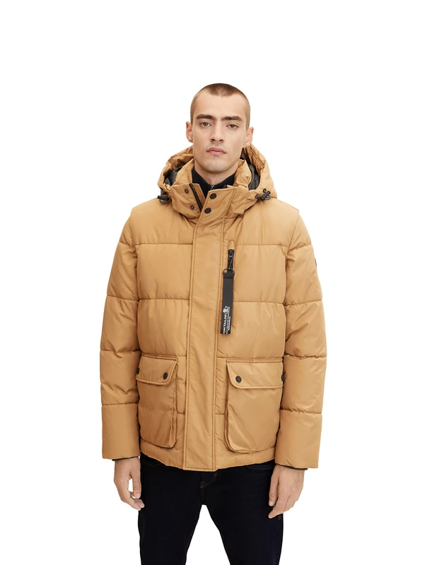 TOM TAILOR Men's Puffer Jacket with Hood 1032491, 15078 - Otter Brown, 3XL