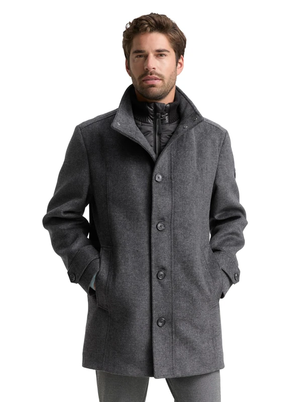 TOM TAILOR Men's 1032506 Wool coat, 30500 - Dark Grey Black Herringbone, S