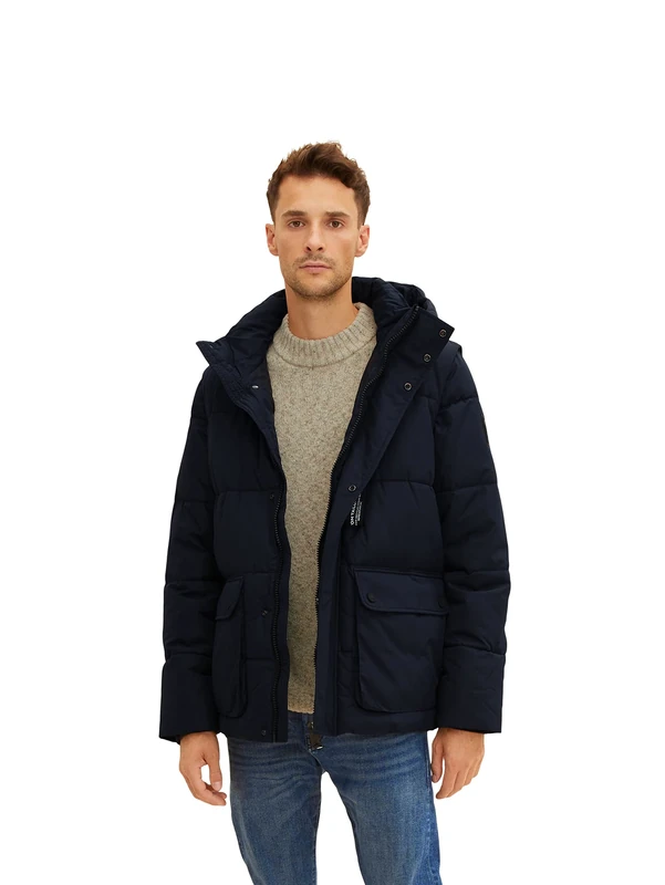 TOM TAILOR Men's Puffer Jacket with Hood 1032491, 10668 - Sky Captain Blue, S