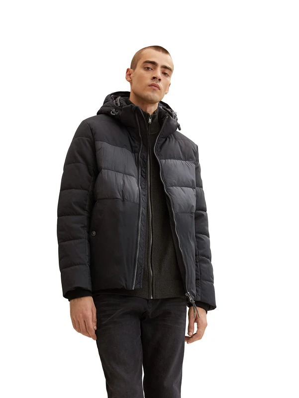 TOM TAILOR Men's 1032481 Puffer jacket with hood, 29999 - Black, M