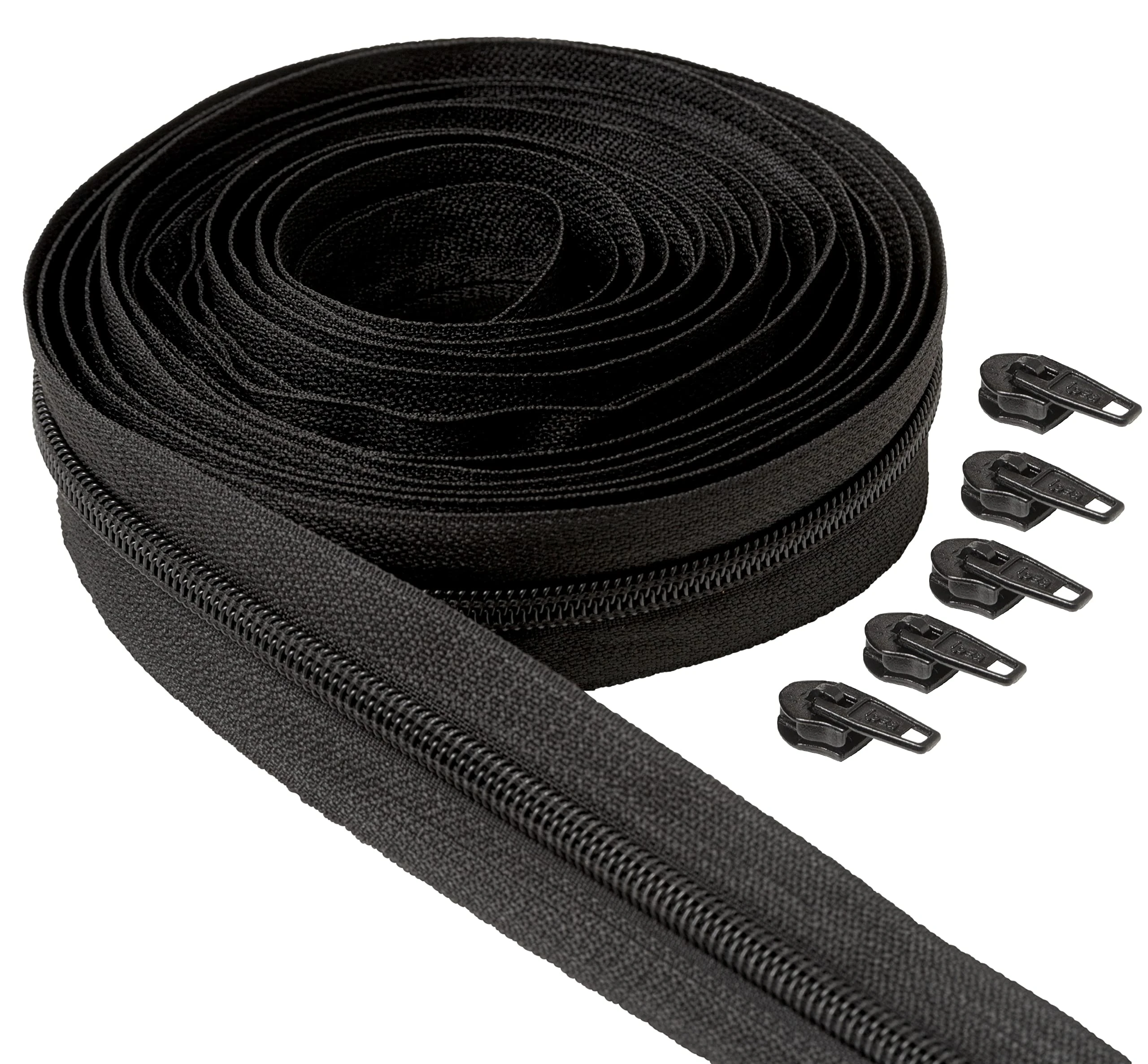 IPEA Continuous Zip 5 Meters Long + 25 Metal Sliders - Chain Size #5 - Made in Italy - Nylon Zippers - Zip - Cut to Sewing by The Metre - Width 30 mm - Black