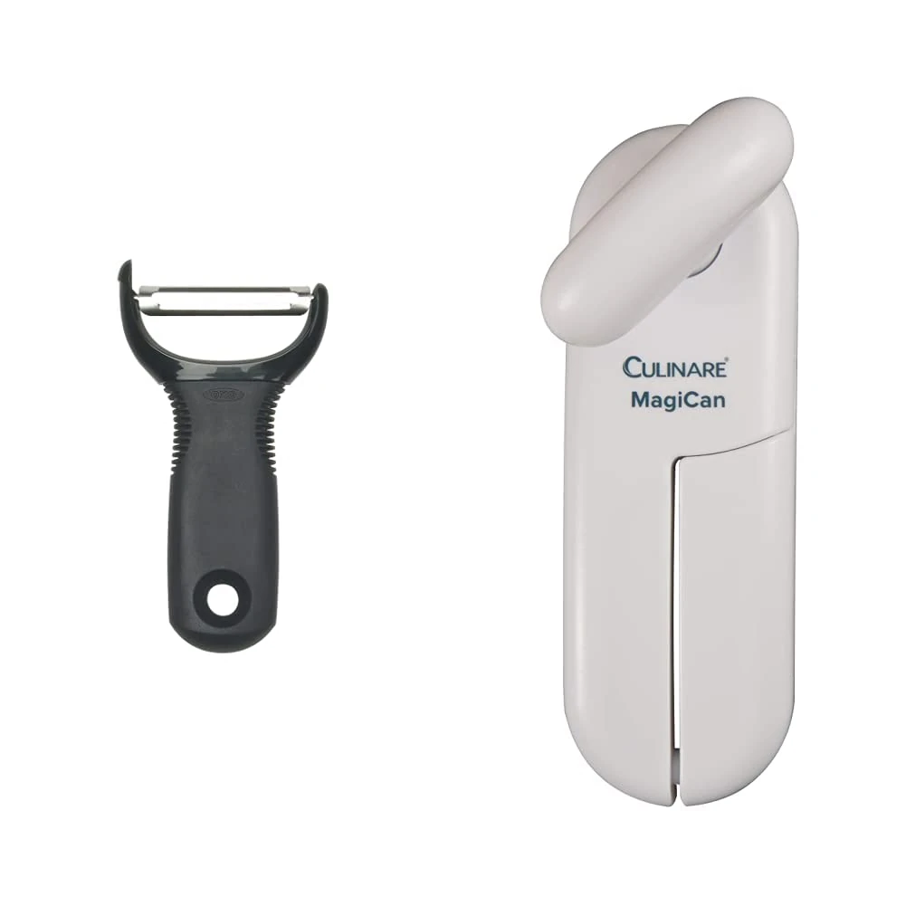 OXO Good Grips Y Peeler & Culinare C10015 MagiCan Tin Opener | White | Plastic/Stainless Steel | Manual Can Opener | Comfortable Handle for Safety and Ease