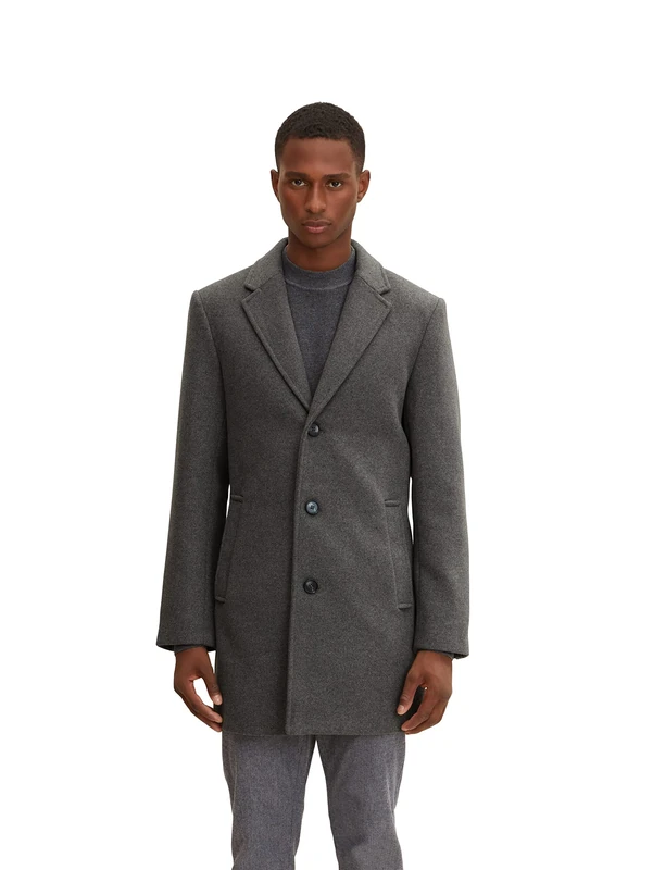 TOM TAILOR Men's 1032502 Wool coat, 30505 - Grey Wool Structure, L