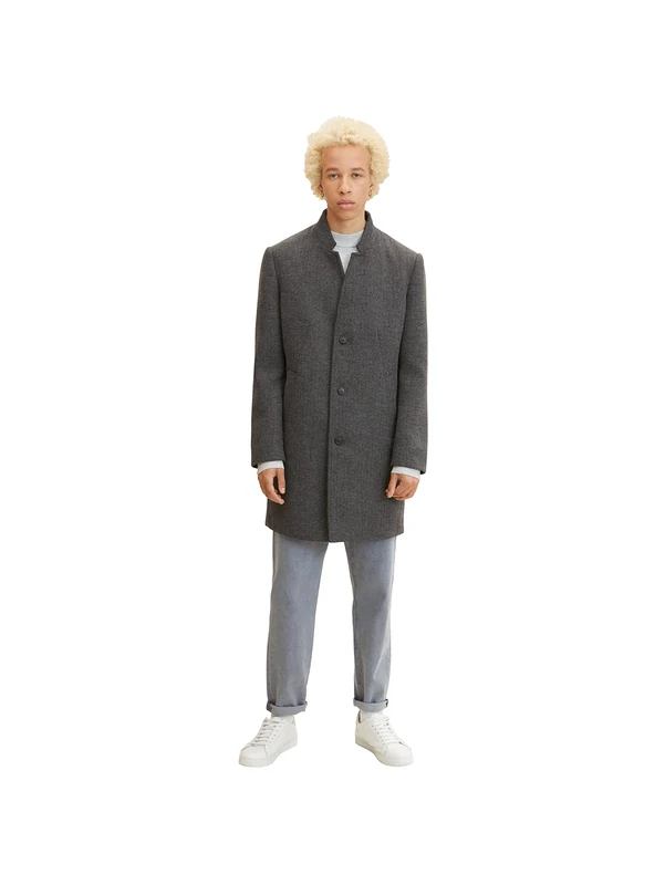TOM TAILOR Denim Men's Modern Wool Coat 1032440, 30500 - Dark Grey Black Herringbone, XL