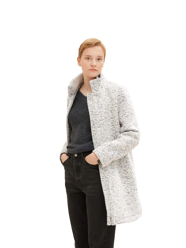 Tom Tailor Denim Women's 1032674 Coat, 18665-Grey Black Boucle, S