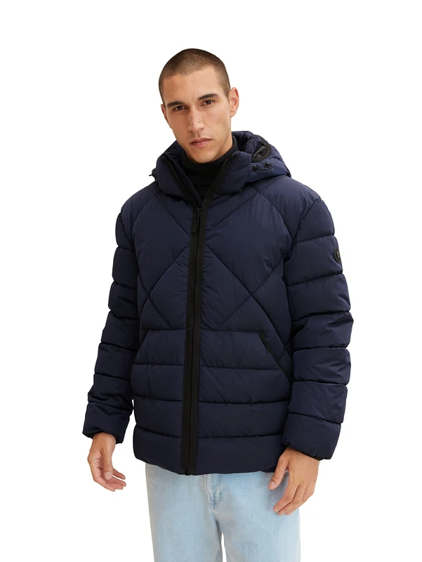 TOM TAILOR Men's Puffer Jacket with Hood 1032484, 10668 - Sky Captain Blue, L
