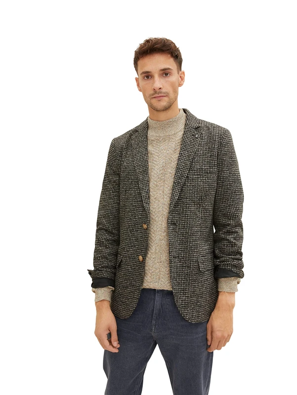 TOM TAILOR Men's Jersey Jacket 1032455, 30453 - Black Modern Houndstooth, 48