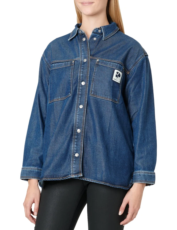 Tom Tailor Denim Ladies Denim Jacket Overshirt 1032680, 10120 - Used Dark Stone Blue Denim, Small