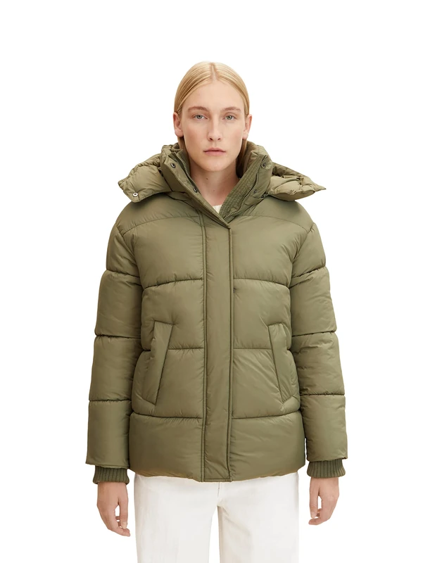 TOM TAILOR Ladie's 1032483 Puffer Jacket with Hood, 10905-Tree Moss Green, S