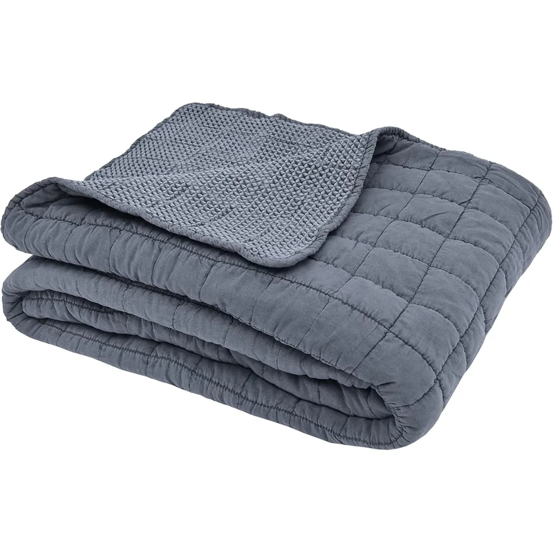 Sleepdown Quilted Waffle Throw Over Sofa Bed Super Soft Warm Cosy Luxury Blanket Bed Bedspread - Denim Blue - 200cm x 150cm,5056242894322