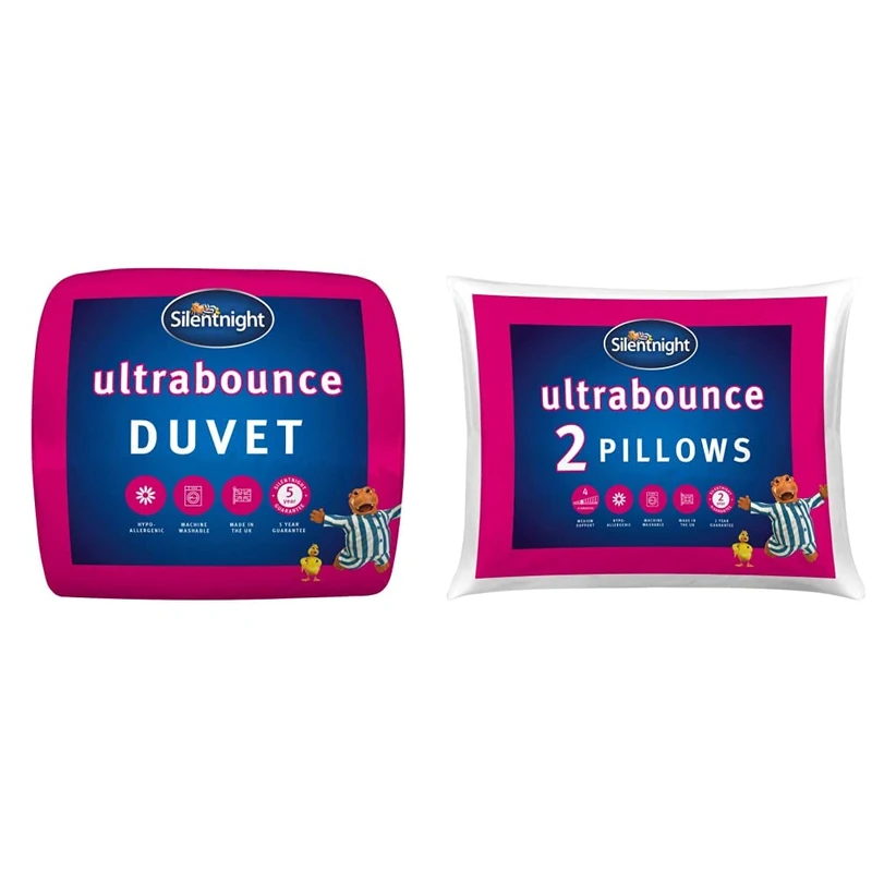 Silentnight Ultrabounce 13.5 Tog King Size Duvet - King Size Bed & Ultrabounce Pack of 2 Pillows – Pair of Medium Support Hotel Bed Pillows Hypoallergenic Machine Washable – 2 Pack
