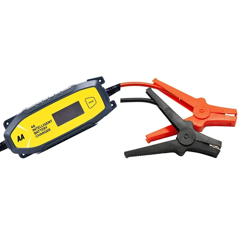 AA AA0725 4A Intelligent Car Battery Charger - LCD, 8 Stage & Insulated Booster Cables/Jump Leads AA4550 - For Petrol/Diesel Engines Up to 2.5 Litre/2500cc – 250A, 3 m Cable, Storage Bag