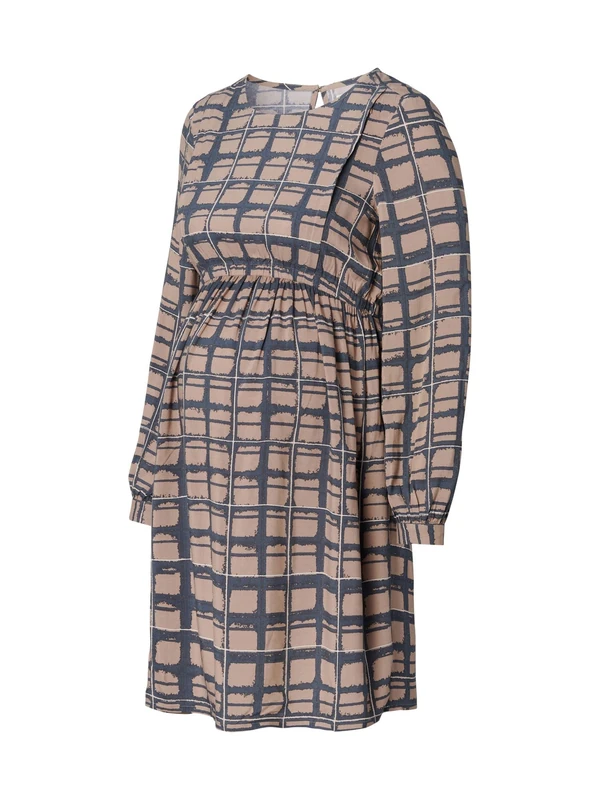 ESPRIT Women's Dress Woven Nursing Long Sleeve Check, Taupe Grey-056, 16