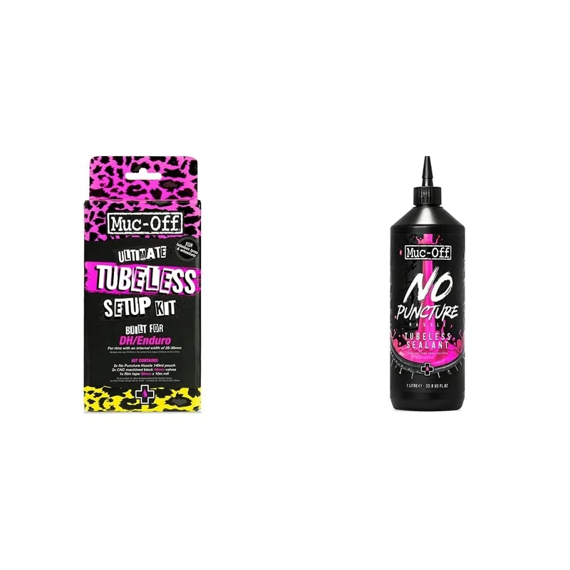 Muc-Off Ultimate Tubeless Setup Kit for Ready Bikes & No Puncture Hassle Sealant, 1 Litre - Advanced Bicycle Tyre Sealant with UV Tracer Dye