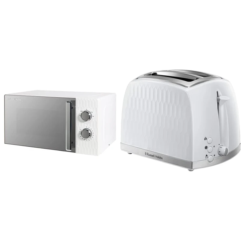 Russell Hobbs Honeycomb RHMM715 17 Litre 700W Solo Manual Microwave - White & 26060 Double Slice Toaster - Wider wider Slots, Lift Feature