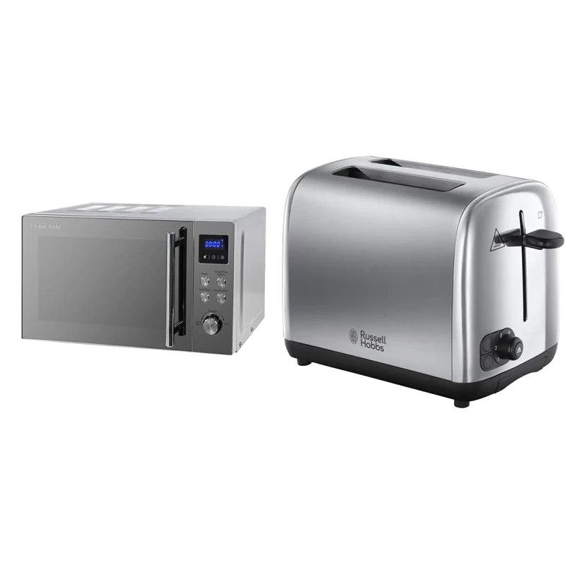 Russell Hobbs RHM2086SS Classic 17 Litre Stainless Steel Digital Microwave with Blue LED & 24080 Adventure Two Slice Toaster, Stainless Steel, 2 Slice, Brushed and Polished