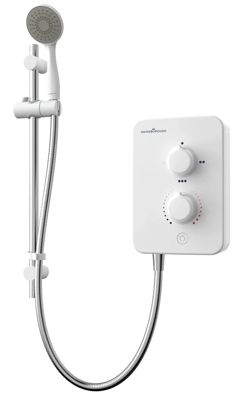 Gainsborough Slim Mono 8.5kW Electric Shower White Single 1 Spray Mode Head Adjustable Handset with Hose Rub Clean Nozzles Bathroom IPX4