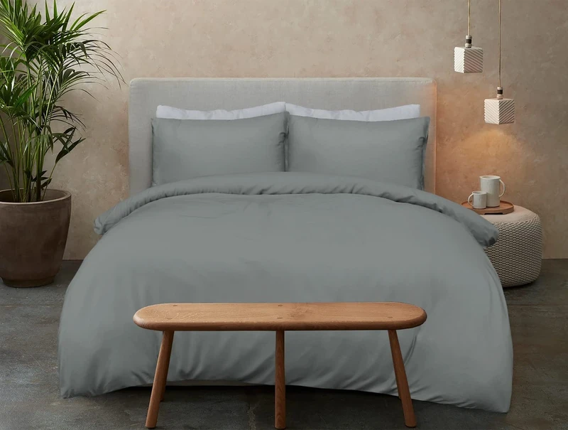 Sleepdown 100% Bamboo Cotton Plain Charcoal Duvet Cover Quilt Pillow Cases Bedding Set Soft Easy Care - Super King (220cm x 260cm)