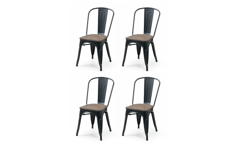 Julian Bowen Set Of 4 Grafton Metal Chairs, Mocha Elm & Black