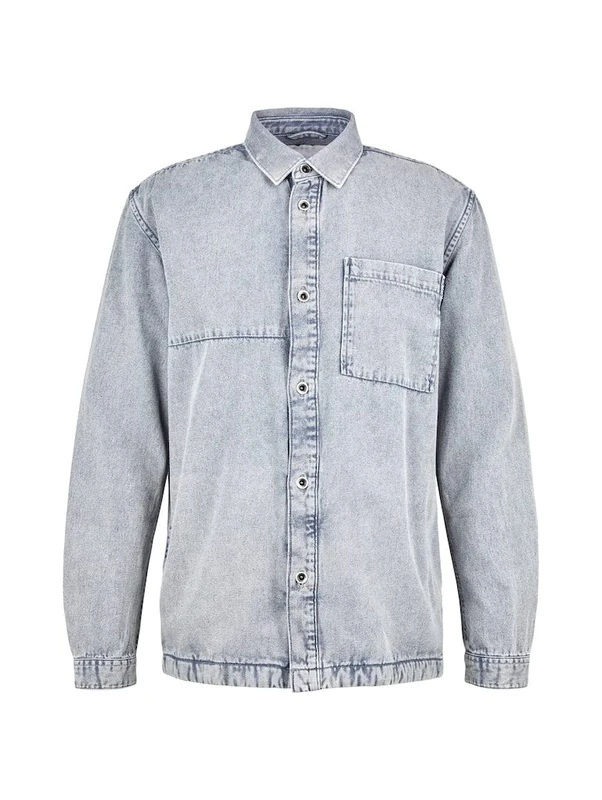 TOM TAILOR Denim Men's Overshirt with Chest Pocket 1032376, 10212 - Clean Light Stone Grey Denim, S
