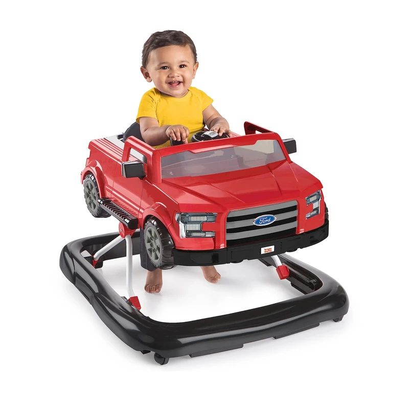 Bright Starts Ford F-150 4-in-1 Red Baby Activity Center & Push Walker with Removable Interactive Steering Wheel Toy, 6 Months and up