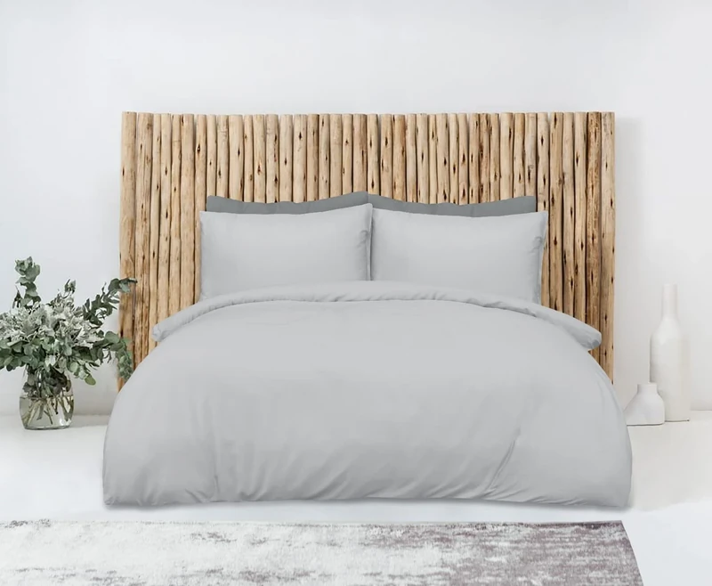 Sleepdown 100% Bamboo Cotton Plain Grey Duvet Cover Quilt Pillow Cases Bedding Set Soft Easy Care - Super King (220cm x 260cm)