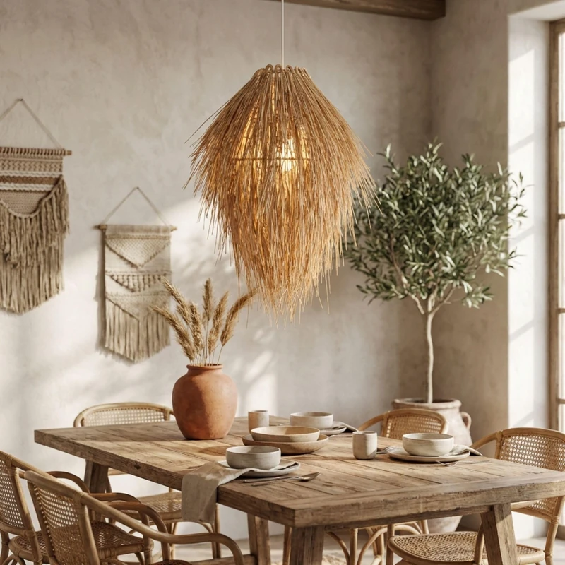 B·LED BARCELONA LED BarcelonaLED Natural Wicker Rustic Nest Ceiling Light Shade Nordic Rattan Bamboo Wood E27 for Dining Room Living Room Kitchen