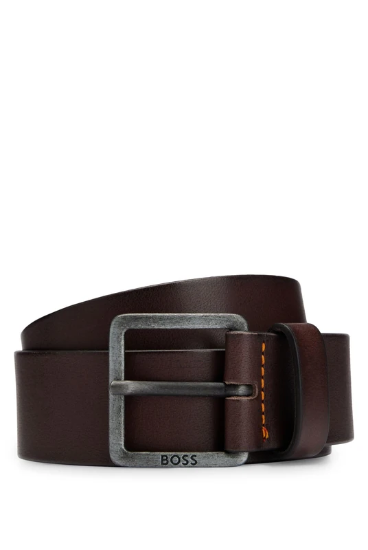 BOSS Mens Jeeko Sz40 Leather belt with logo and dark ruthenium hardware - Image 1