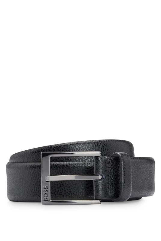 BOSS Mens Elloy Sz35 Logo-buckle belt in grained Italian leather