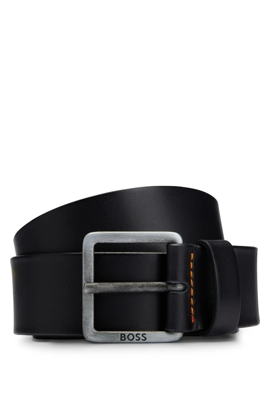 BOSS Mens Jeeko Sz40 Leather belt with logo and dark ruthenium hardware