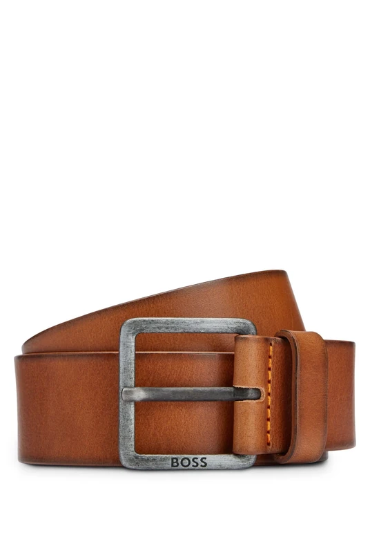 BOSS Mens Jeeko Sz40 Leather belt with logo and dark ruthenium hardware