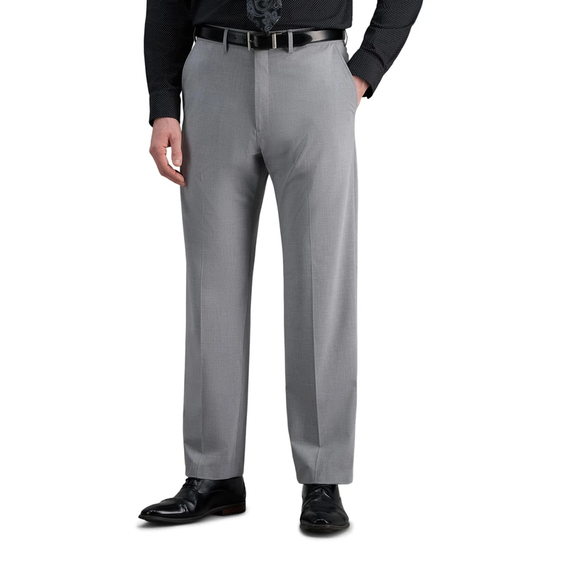 Haggar Men's Classic Fit Flat Front Solid Stretch Dress Pant, Light Grey, 38W x 29L