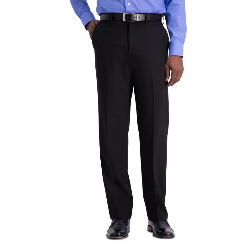 Haggar Mens Classic Fit Flat Front Solid Stretch Dress Pants, Black, 40W x 29L US