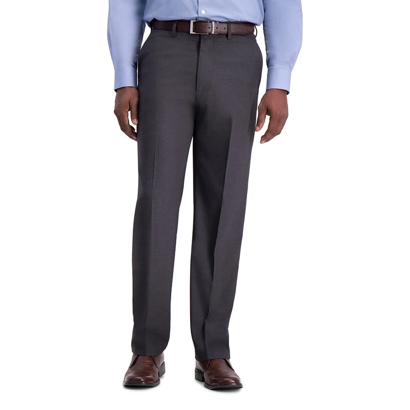 Haggar Mens Classic Fit Flat Front Solid Stretch Dress Pants, Charcoal Heather, 42W x 30L US