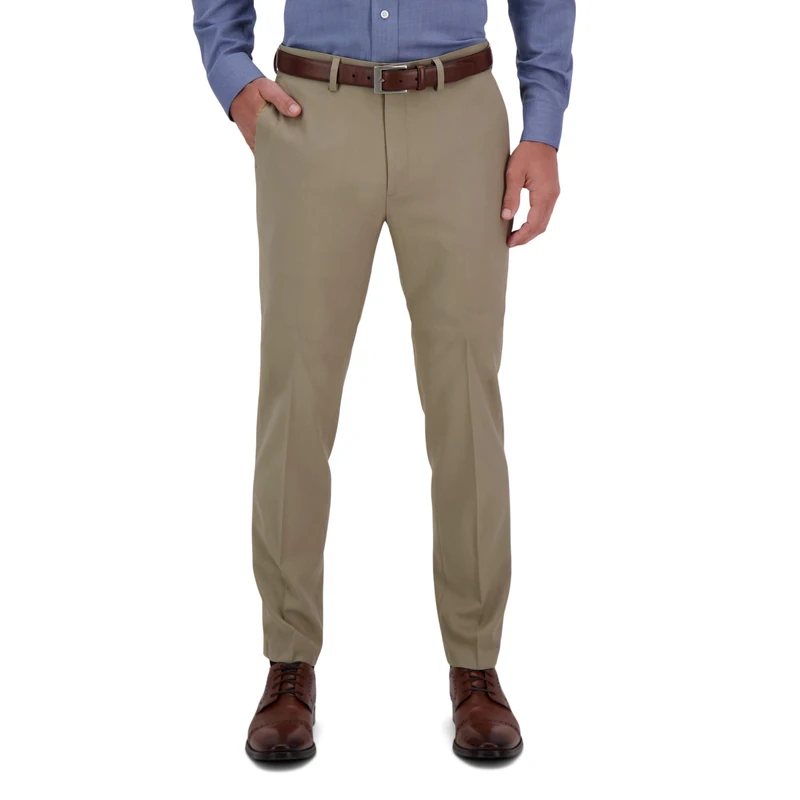 Haggar Mens Premium Comfort Slim Fit Flat Front Dress Pants, Medium Khaki, 30W x 32L US