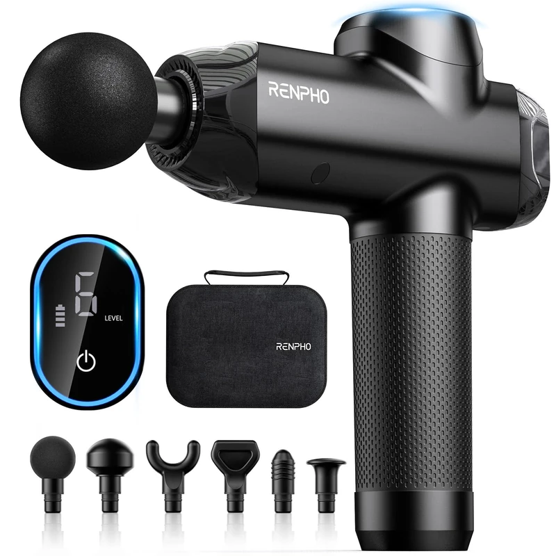 RENPHO R3 Upgrade Power Massage Gun Deep Tissue, Powerful 12 mm Amplitude Muscle Massage Gun, LCD Touch Electric Handheld Massager for Body Muscle Tense Relax with Carry Case, Gifts for Men (Black)