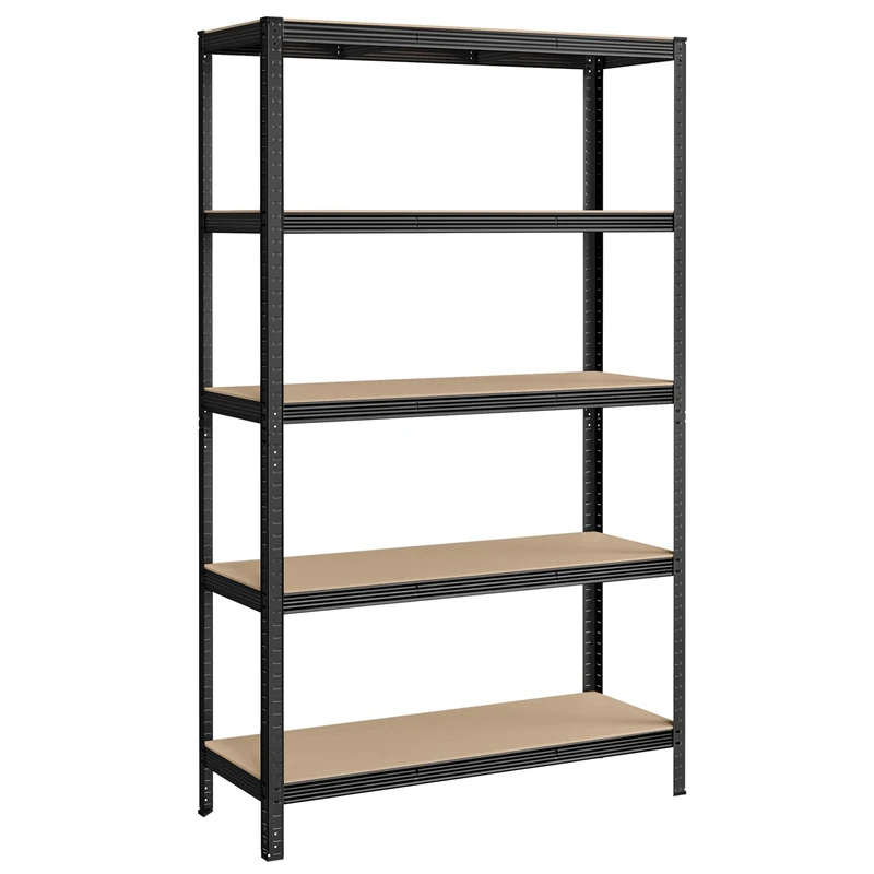 SONGMICS 5-Tier Shelving Unit, Steel Shelving Unit for Storage, Boltless Assembly, for Garage, Shed, Load Capacity 750 kg, 60 x 120 x 200 cm, Black GLR060B01