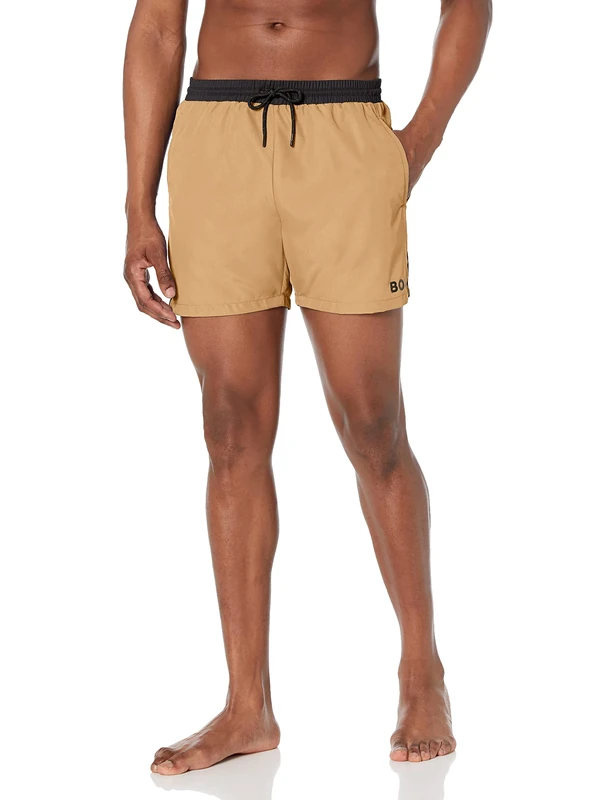 BOSS Men's Medium Length Solid Swim Trunk, Iconic Camel, XXL