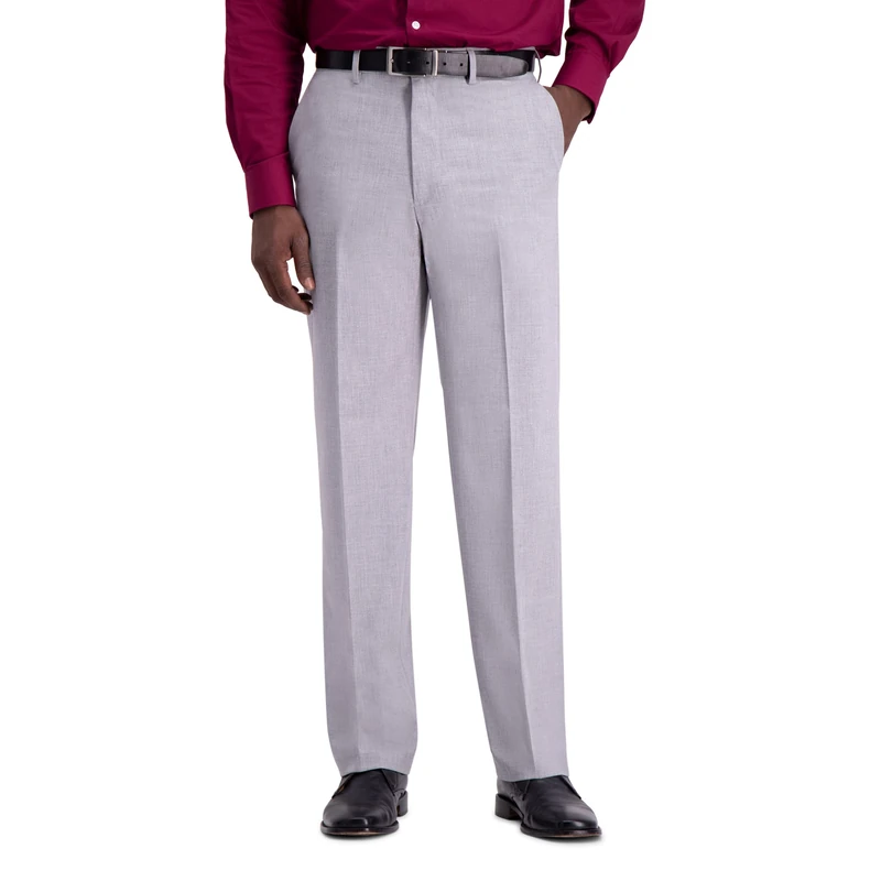 Haggar Mens Classic Fit Flat Front Solid Stretch Dress Pants, Light Grey, 42W x 30L US