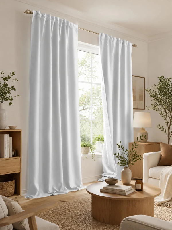 HOMEbasics Acustico Acoustic Curtain Plain Noise, Heat, Cold and Draught Protection + Darkening, Wool White/Light Grey, 245 x 135 cm - Image 1