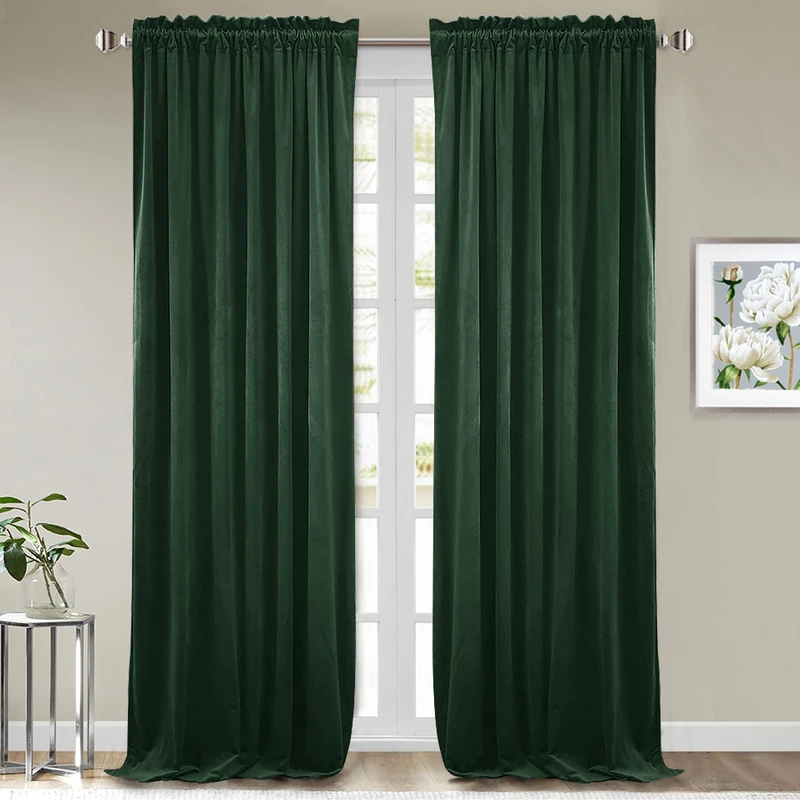 StangH 120 inches Dark Green Velvet Drapes for Living Room, Rod Pocket Christmas Backdrop Curtains Thermal Insulated Window Curtains for Sliding Glass Door, W52 x L120, 2 Panels