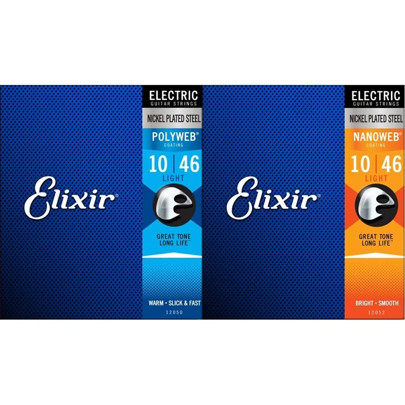 Elixir 12050 Strings Electric Guitar Strings w POLYWEB Coating, Light (.010-.046) & 12052 Strings Electric Guitar Strings w NANOWEB Coating, Light (.010-.046)